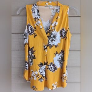 Beacon Yellow Sleeveless Blouse With White Flowers.  Size XS/S**see measurements
